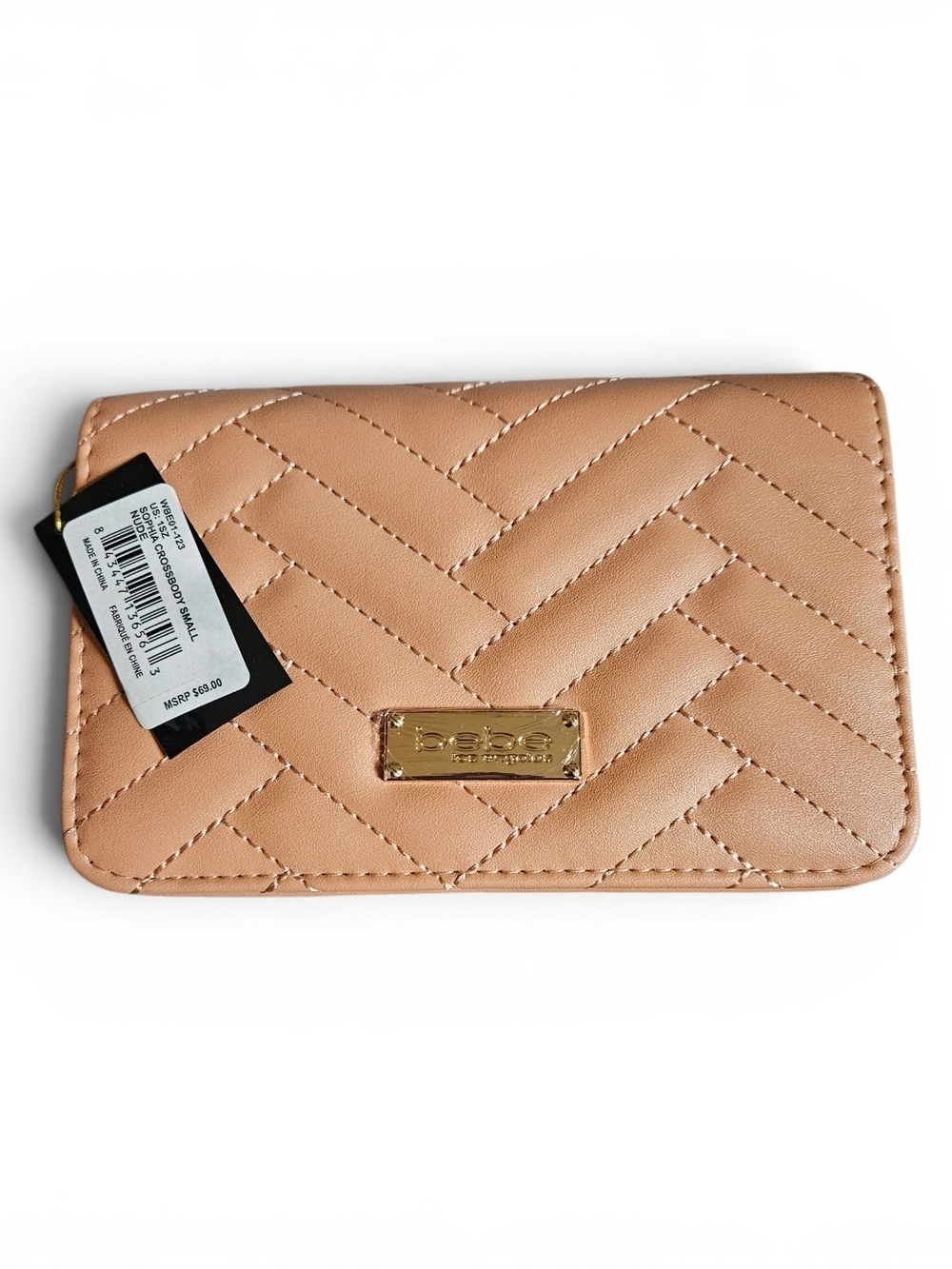 bebe Quilted Chevron Crossbody in Nude